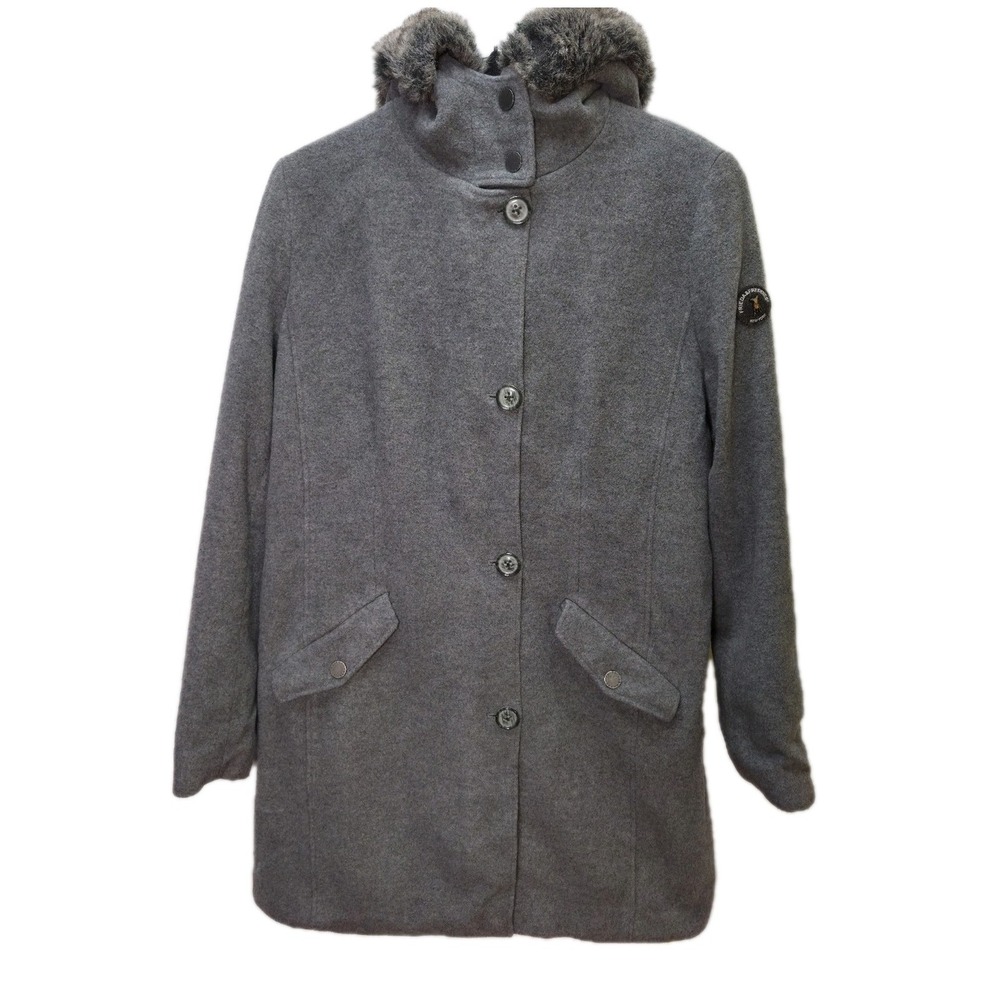 Women's Frieda & Freddies NY Gray Cashemere Coat Removable Hood Sz XL 42 Italy